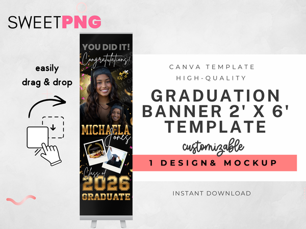 Graduation Banner V1 2' x 6' Template | SweetPNG Designs