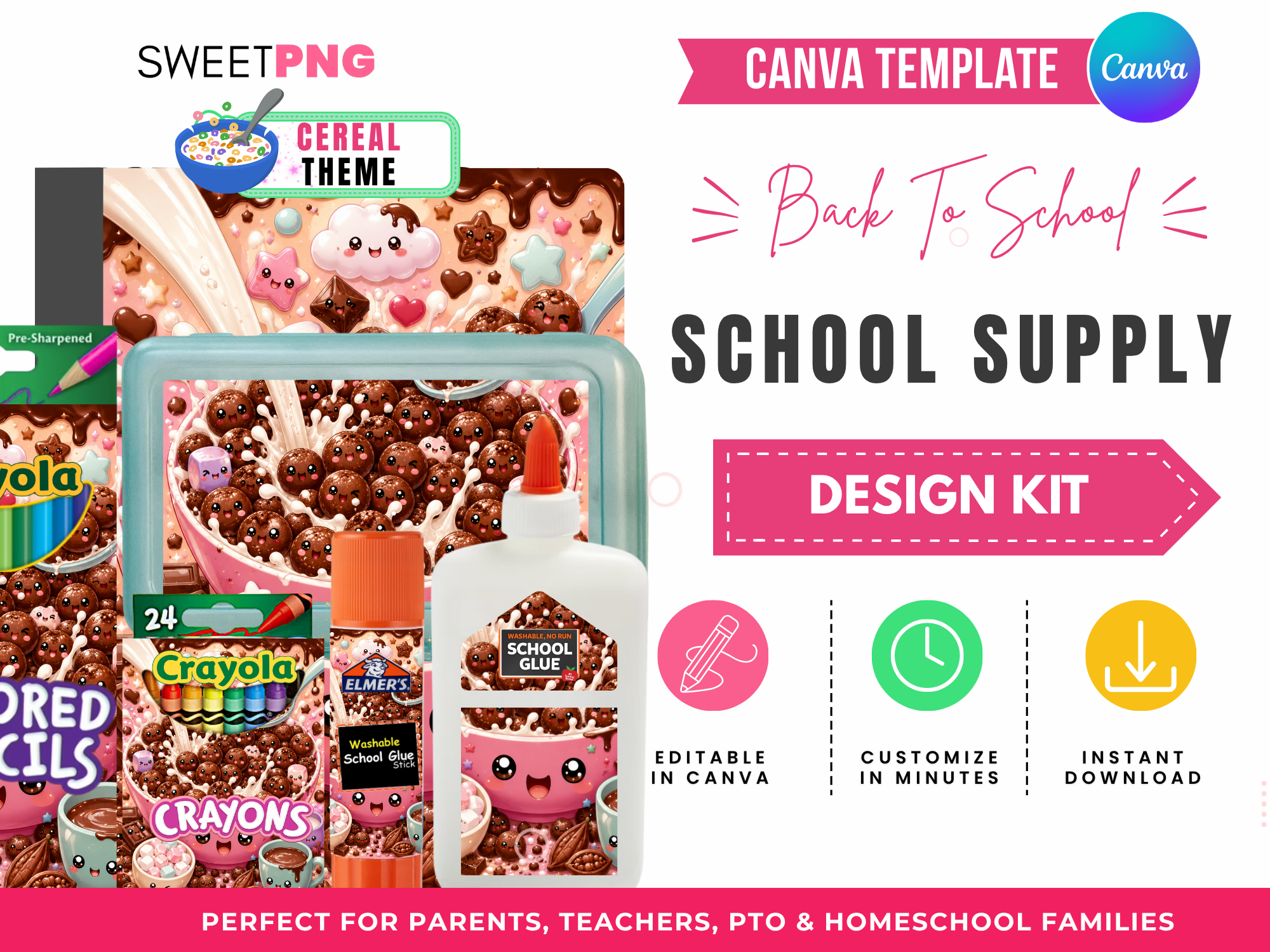 Cereal Theme Back to School School Supply Canva Template Kit