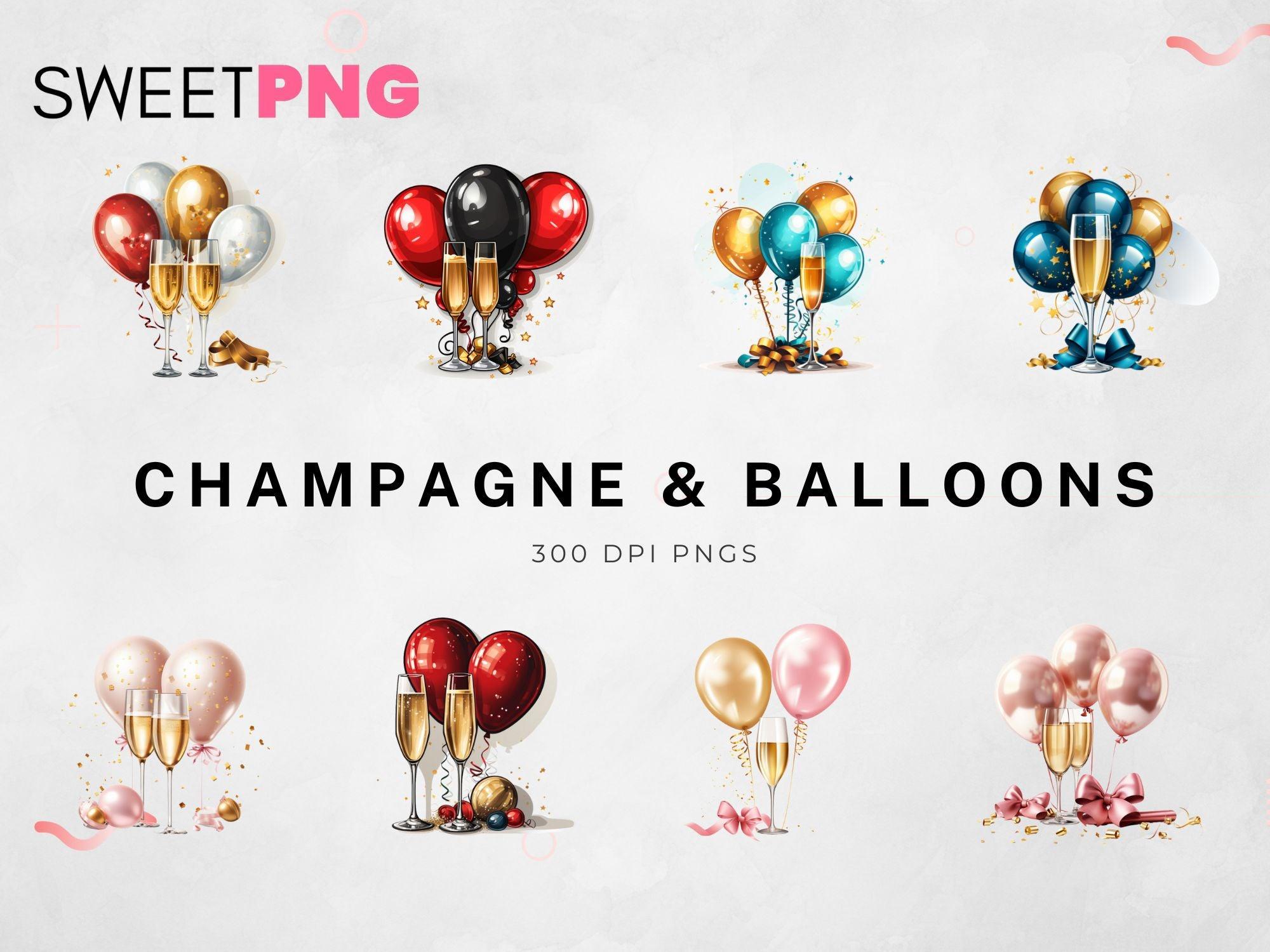 Champagne and Balloons Clipart Bundle