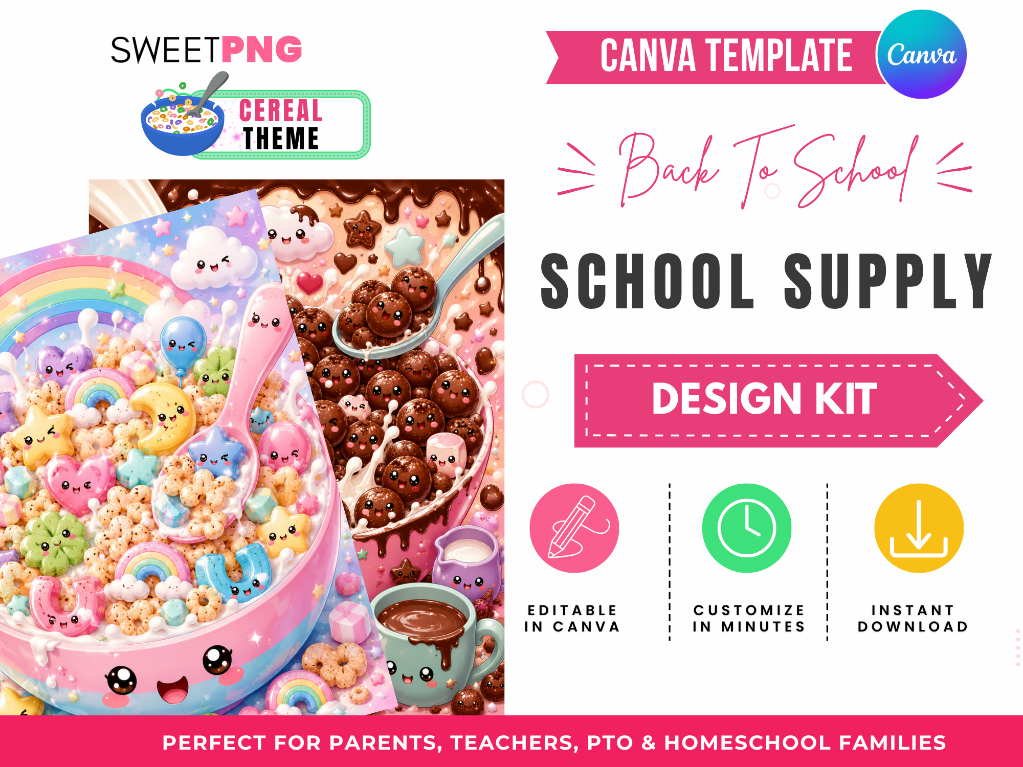 Cereal Theme Back to School School Supply Canva Template Kit