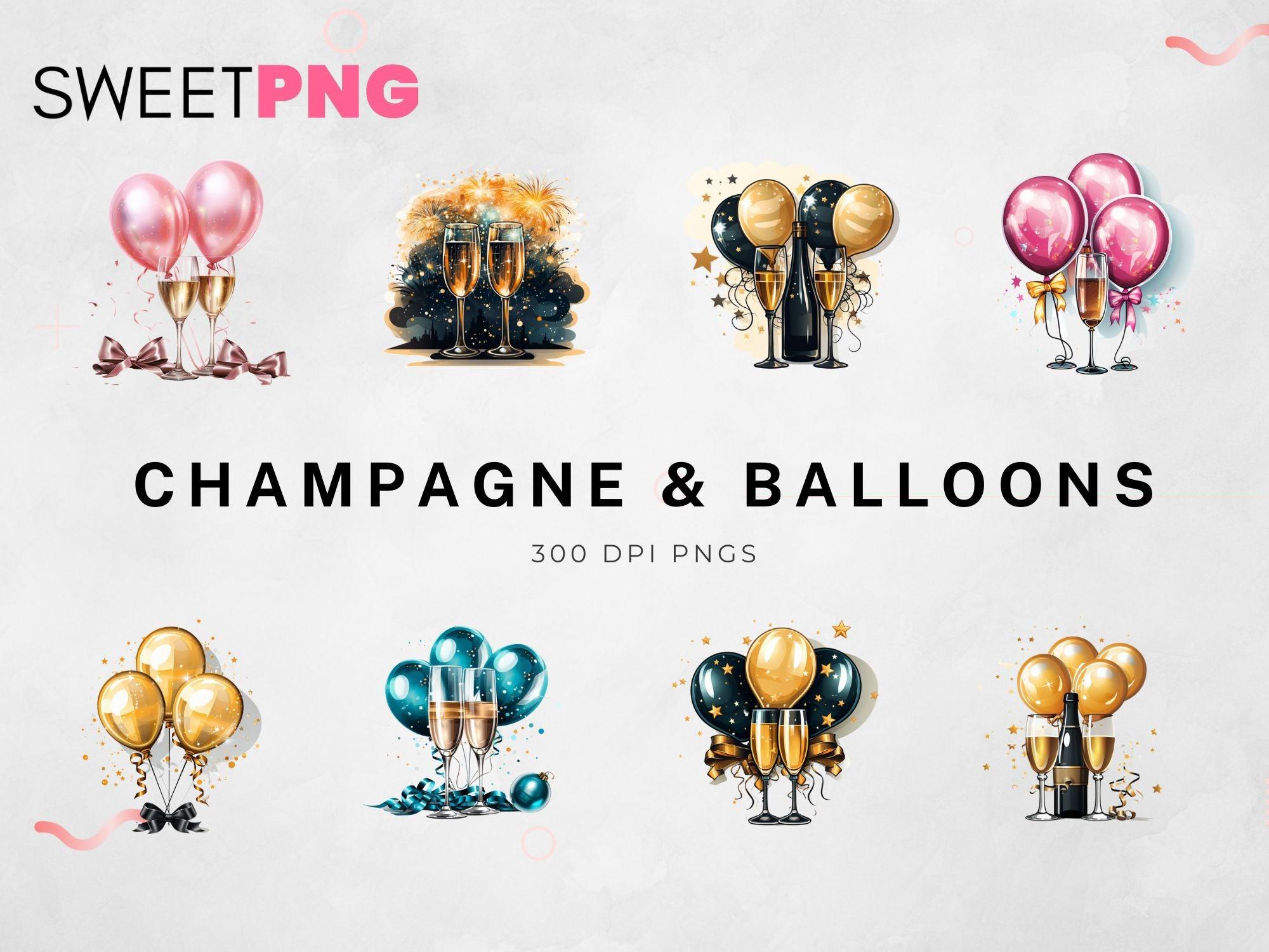 Champagne and Balloons Clipart Bundle