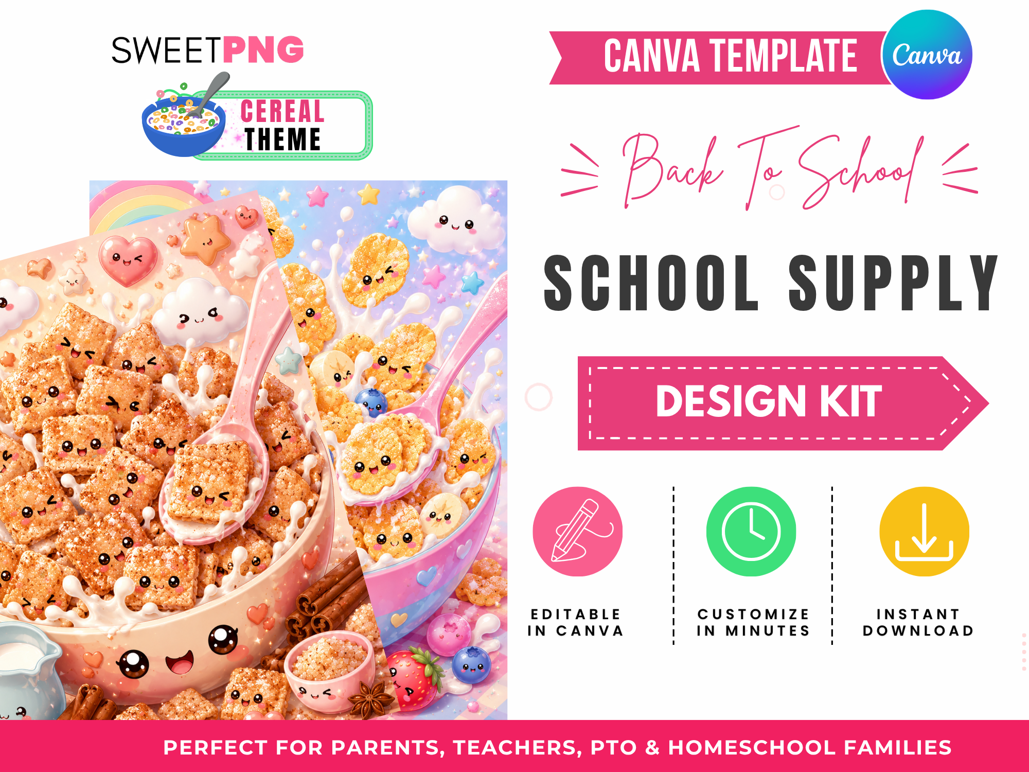 Cereal Theme Back to School School Supply Canva Template Kit