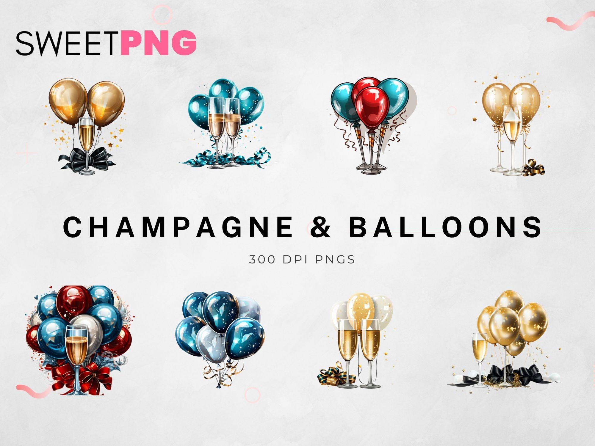 Champagne and Balloons Clipart Bundle