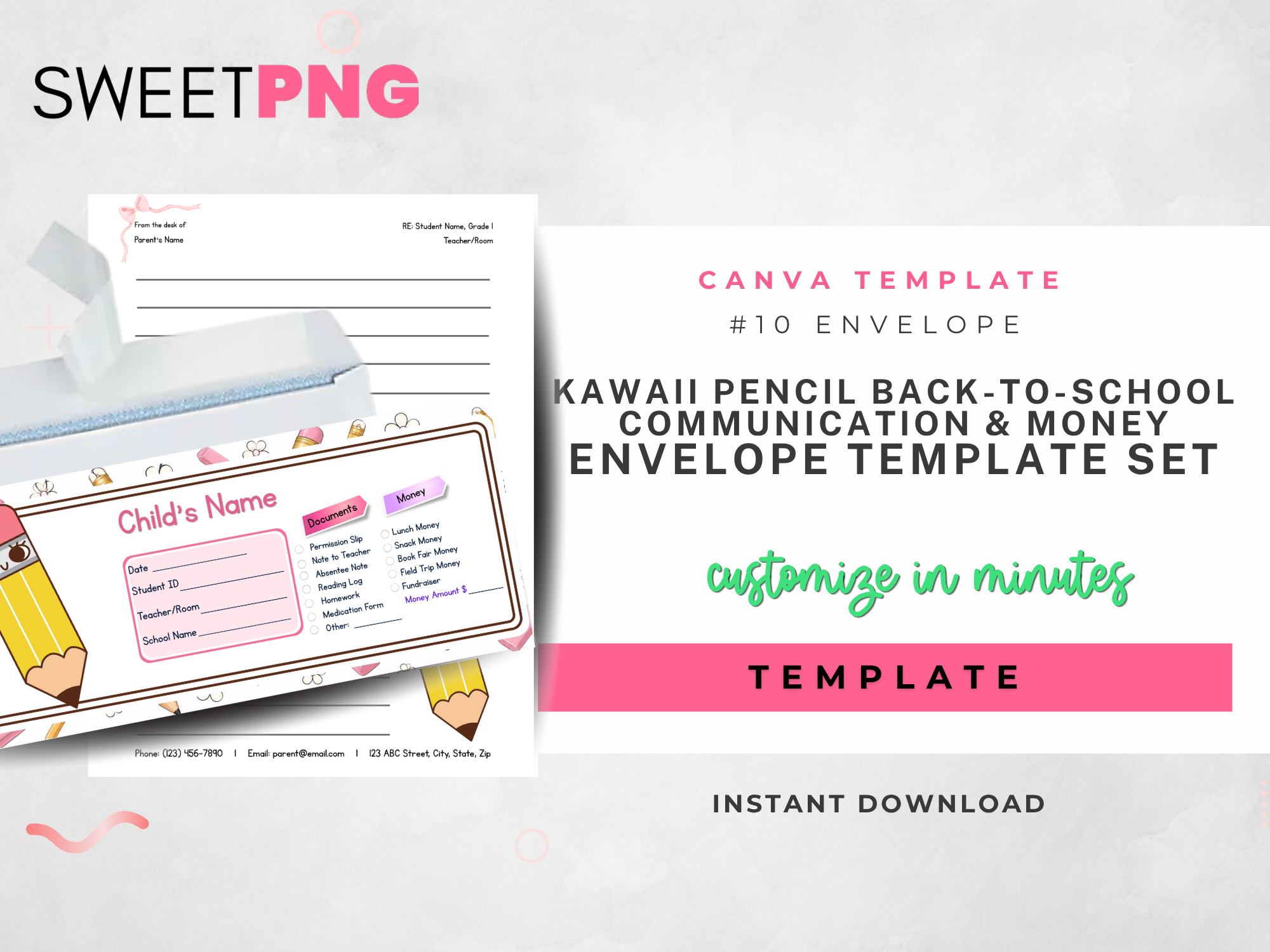 Kawaii Pencil Back to School Communication and Money Envelope Template Set (Copy) (Copy) (Copy) (Copy) (Copy)