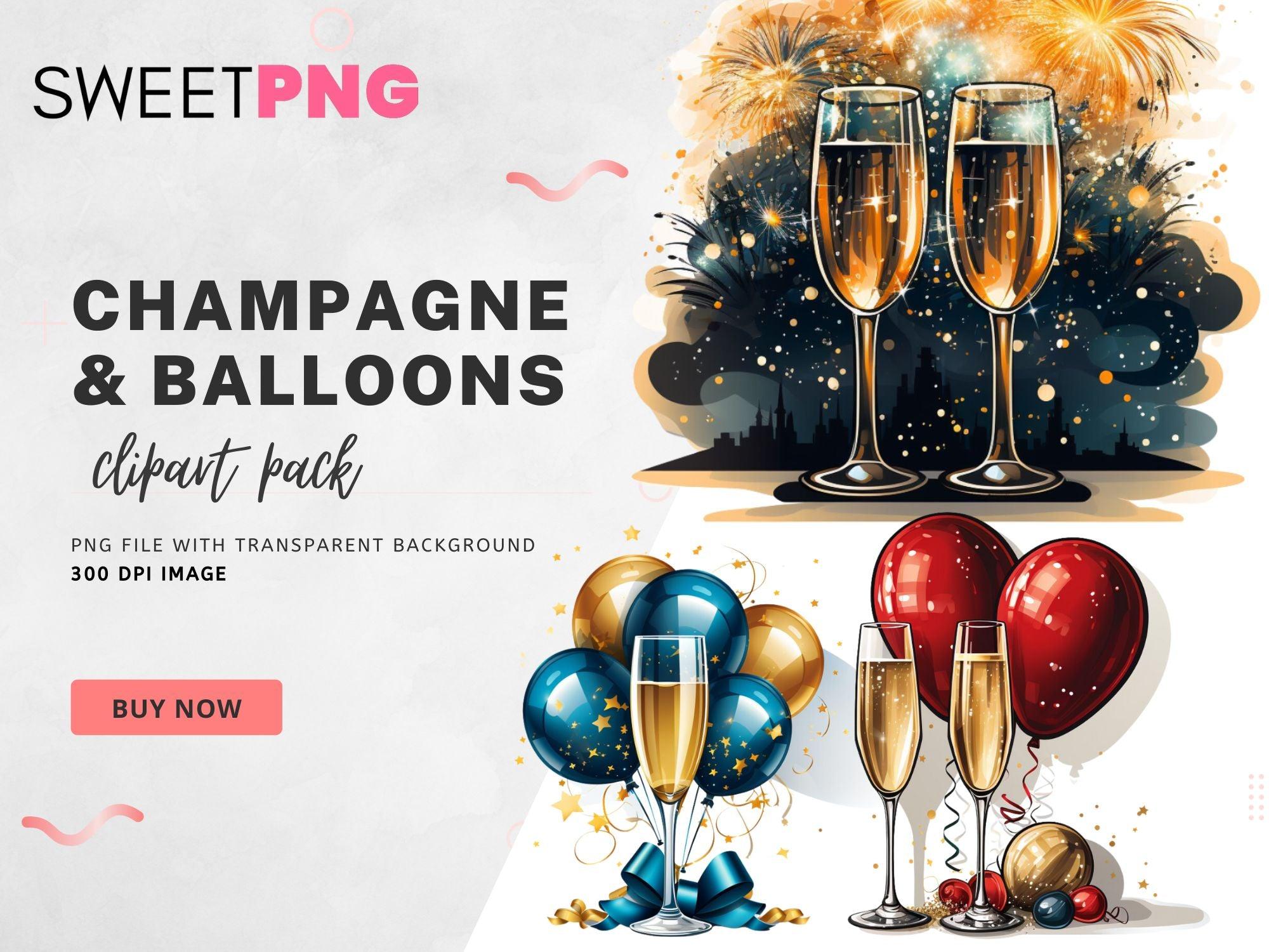 Champagne and Balloons Clipart Bundle
