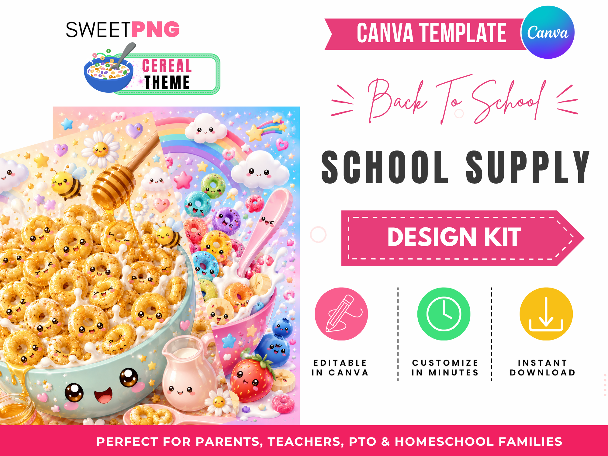 Cereal Theme Back to School School Supply Canva Template Kit