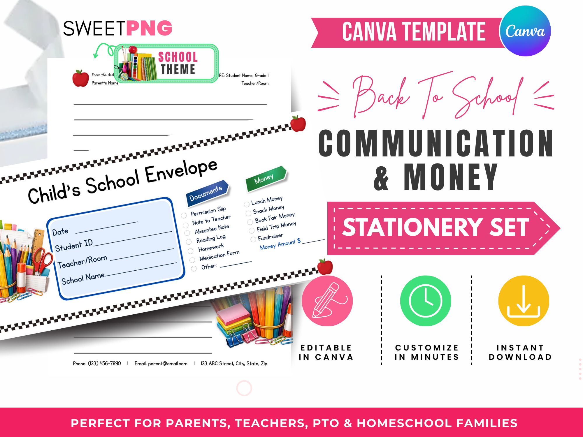 Back to School Communication and Money Envelope Template Set