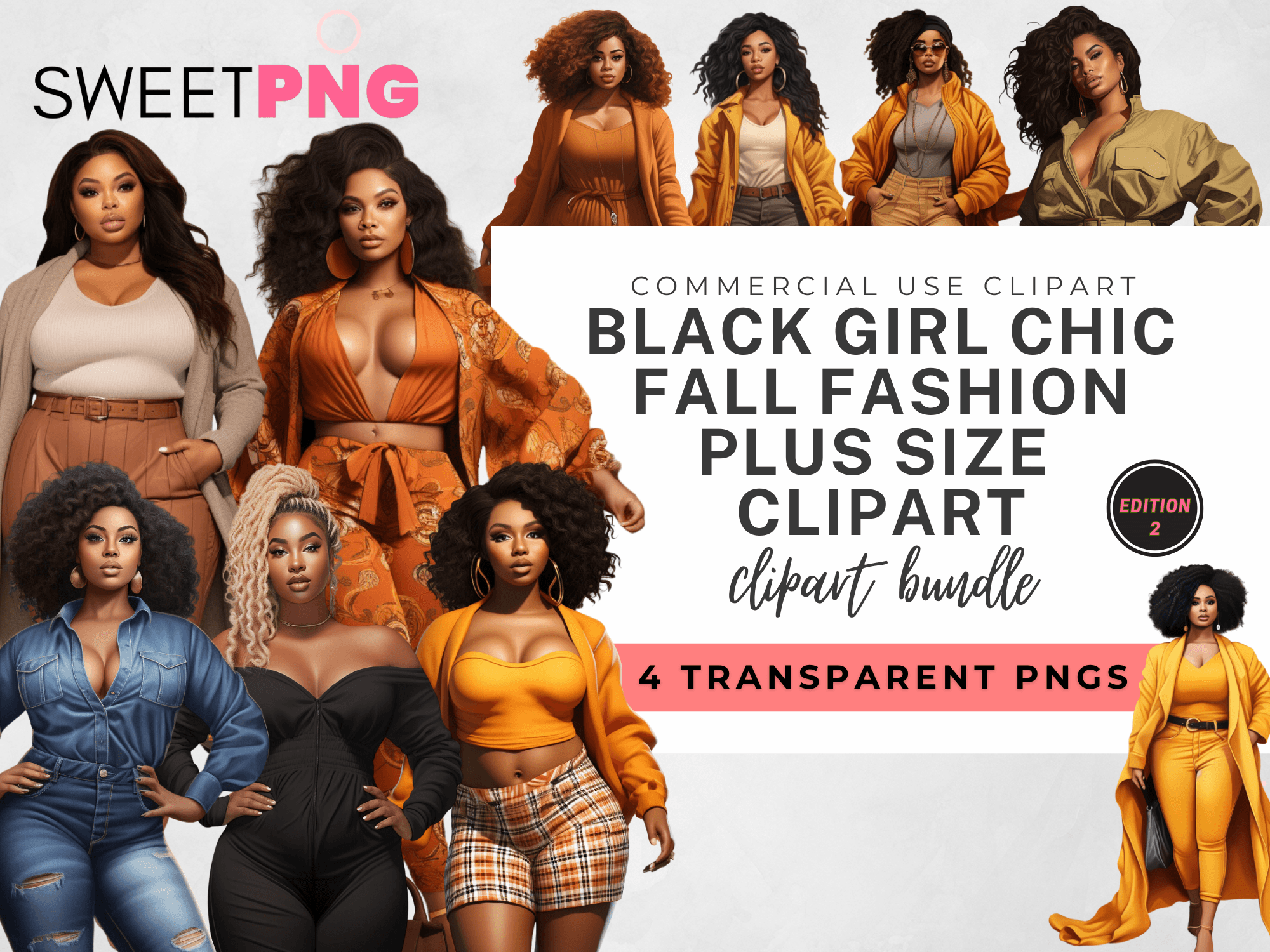 Black Girl Chic Fall Plus Size Fashion Clipart Bundle - SweetPNG Designs