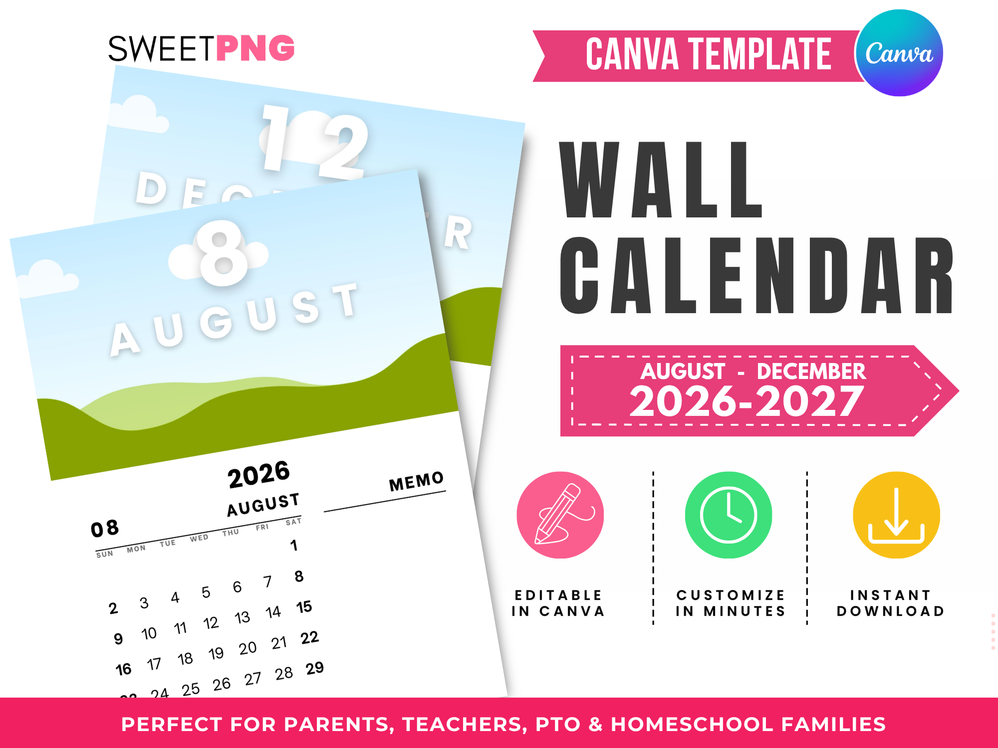 Customizable 2026–2027 Wall Calendar Canva Template