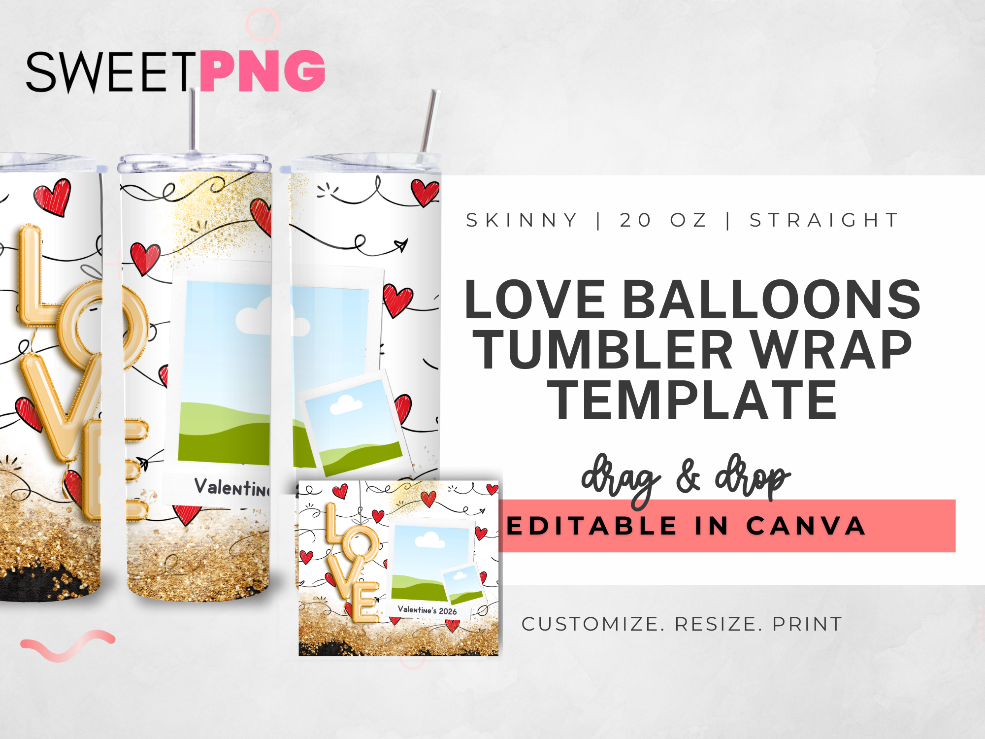 Love Balloons Tumbler Wrap Template