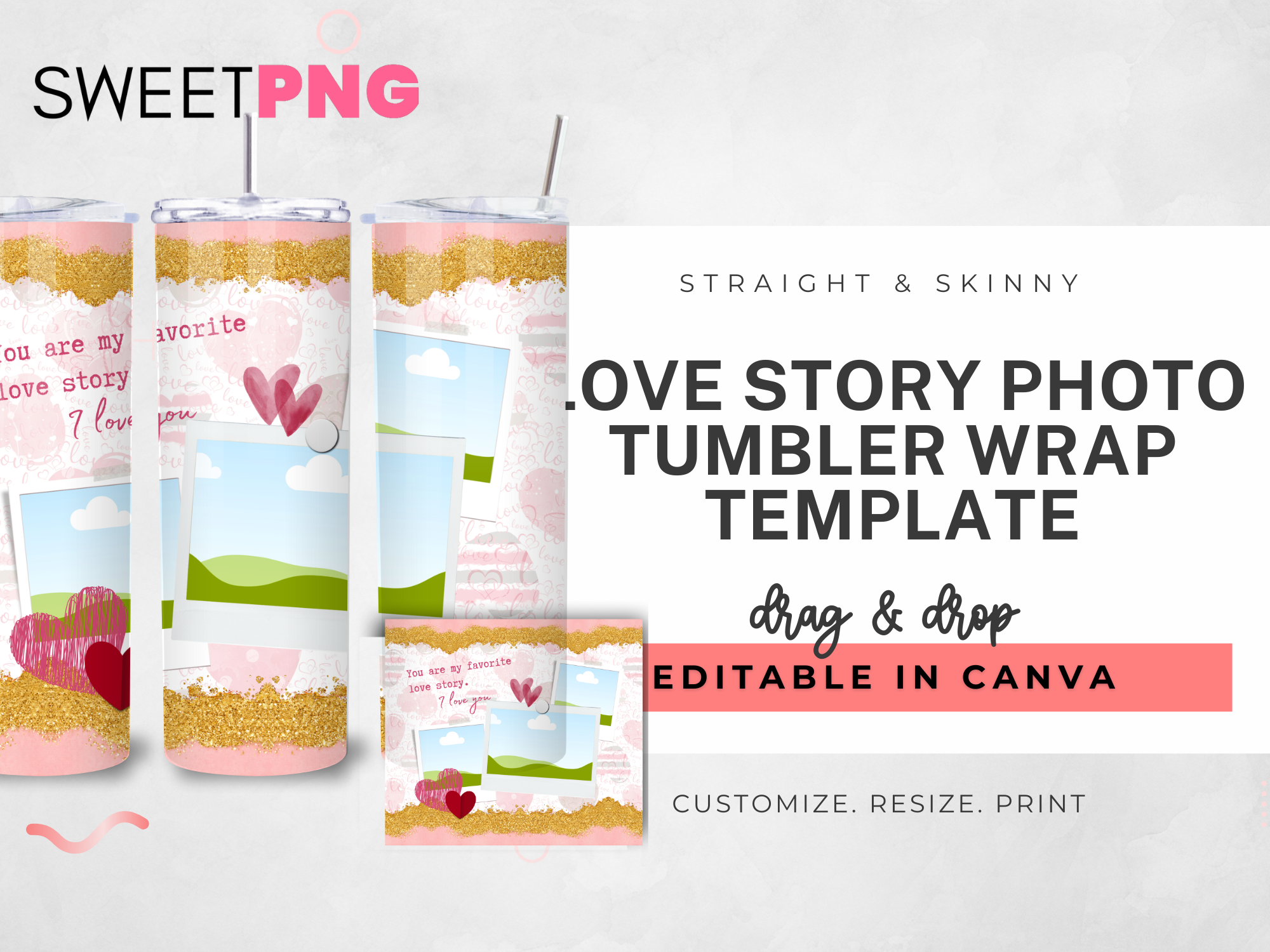Love Story Photo Tumbler Wrap Template