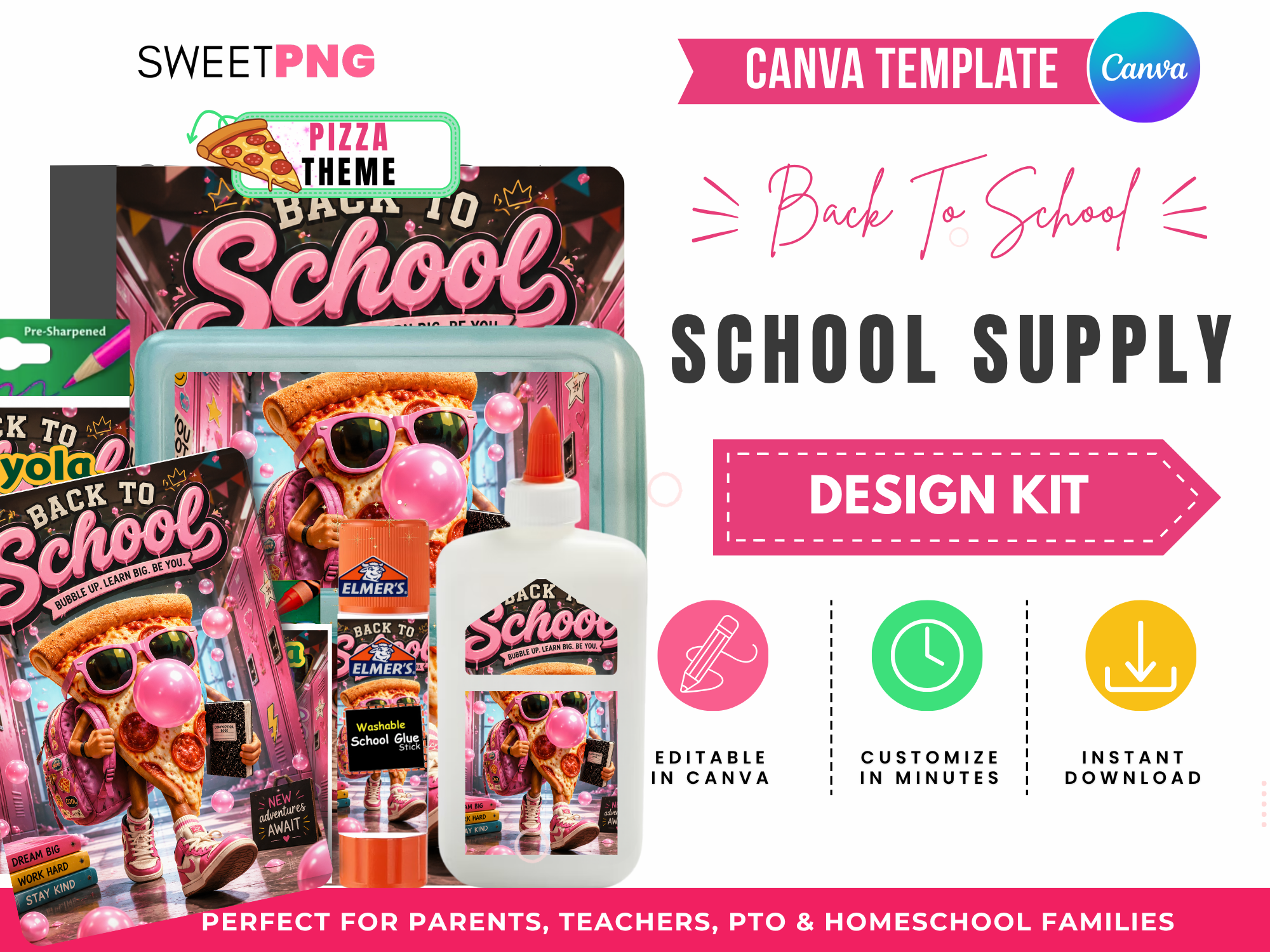 Pizza Back to School School Supply Canva Template Kit